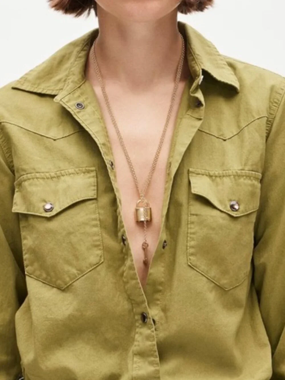 J.Crew Gold Lock & Key Necklace NWT Statement Pendant Long Layering Necklace